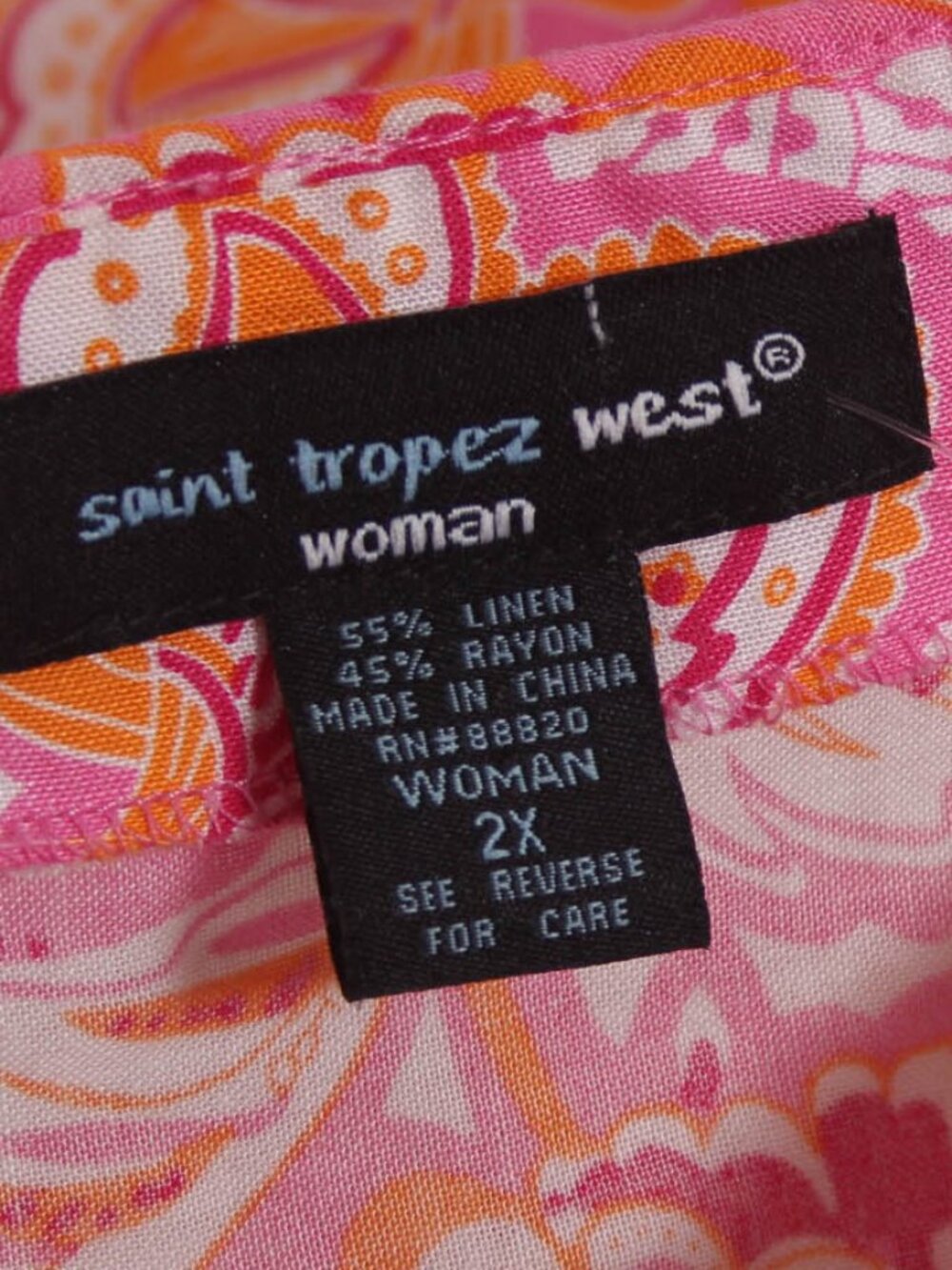 Saint Tropez West Women’s 2X Pink Paisley Linen Rayon Sequin Tunic Top Boho - Picture 6 of 8